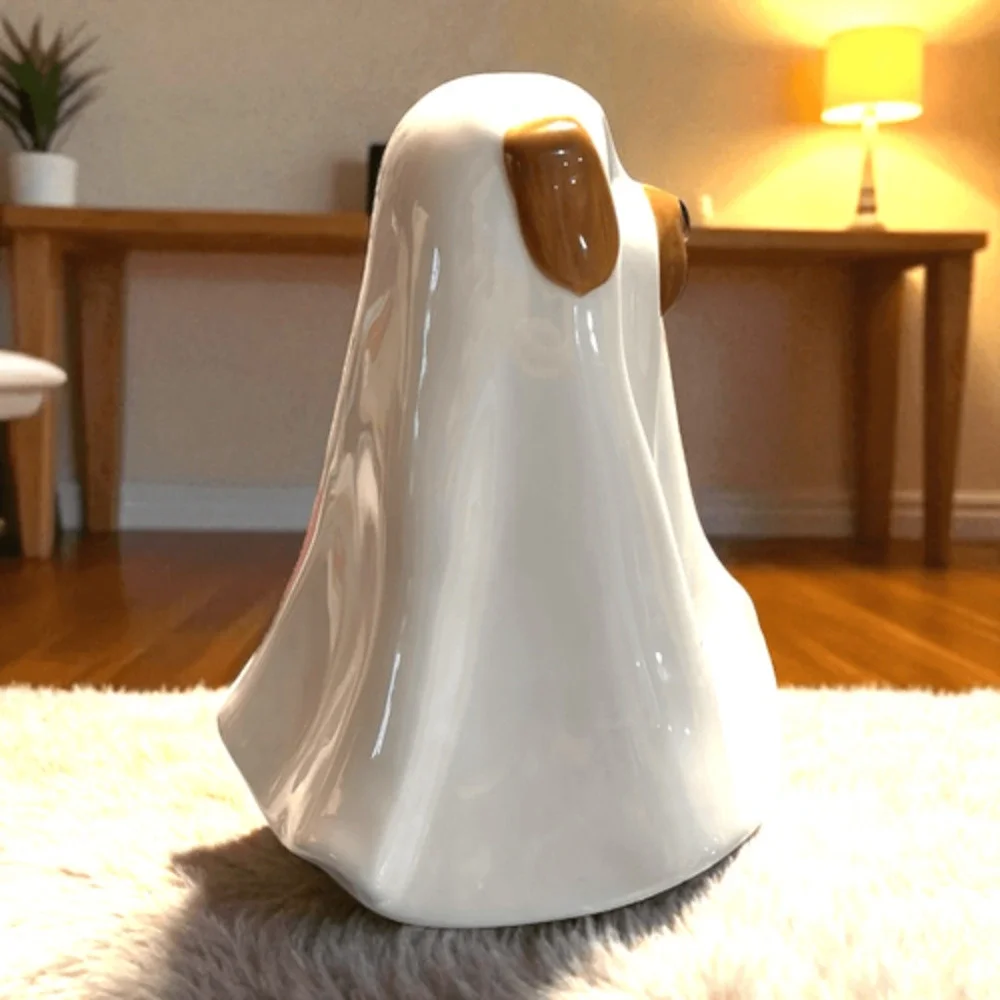 Spooky Adorable Ceramic Ghost Dog Halloween Figurine New